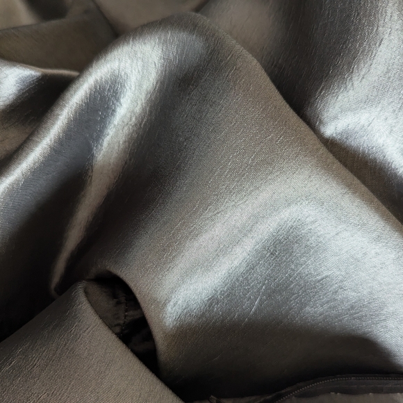 Vintage Formal Floor Length Maxi Skirt Satin Dark Grey Silver Chrome Small/Med - Picture 5 of 16